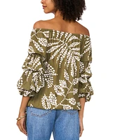 Vince Camuto Women's Tropical-Print Off The Shoulder Bubble Sleeve Tie Front Blouse