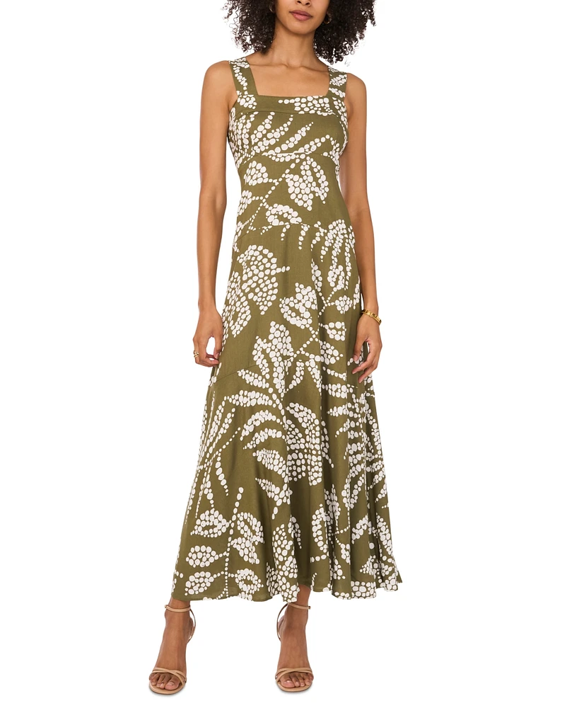 Vince Camuto Women's Printed Square-Neck Smocked-Back Maxi Dress