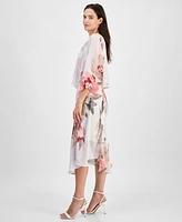 Robbie Bee Women's Floral Print Chiffon Midi Dress & Jacket Set