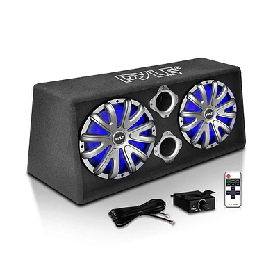 Pyle 8-Inch Dual Bass Subwoofer Box System with Led Lights, 400-Watt, Class-d Amplifier, Rear Vented for Trucks