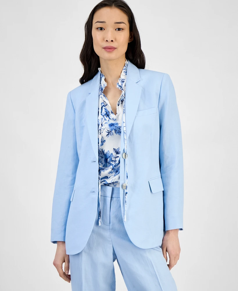 Anne Klein Women's Linen Blend Notch-Lapel Button-Front Blazer
