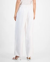 Anne Klein Women's Linen Blend Pull-On Flyaway Wide-Leg Pants