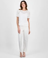 Anne Klein Women's Short-Sleeve Lace Overlay Blouse