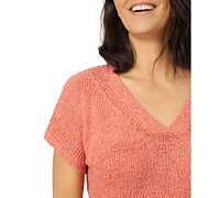 Melissa Paige Women's V-Neck Short-Sleeve Tape-Yarn Sweater