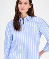 Anne Klein Women's Cotton Poplin Striped 3/4-Sleeve Blouse