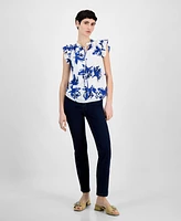 Anne Klein Women's Floral-Print Ruffle-Sleeve Blouse