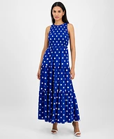 Anne Klein Women's Printed Smocked Tiered Maxi Dress