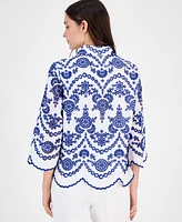 Anne Klein Women's Cotton Eyelet Scalloped Shirt