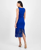 Anne Klein Women's Boat-Neck Asymmetric Fringe Dress