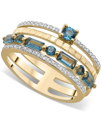 London Blue Topaz (1-3/8 ct.t.w.) & Diamond (1/10 ct. t.w.) Multirow Statement Ring in 14k Gold-Plated Sterling Silver