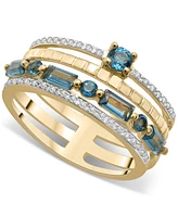 London Blue Topaz (1-3/8 ct.t.w.) & Diamond (1/10 ct. t.w.) Multirow Statement Ring in 14k Gold-Plated Sterling Silver