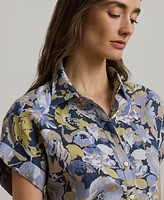 Lauren Ralph Petite 100% Linen Relaxed-Fit Floral Short-Sleeve Shirt