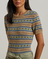 Lauren Ralph Petite Fair Isle Short-Sleeve Sweater