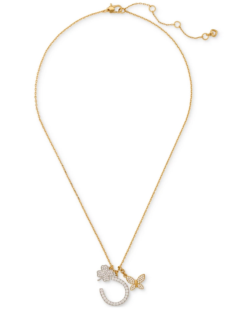 Kate Spade New York Two-Tone Cubic Zirconia Pave Lucky Charm Pendant Necklace, 18" + 3" extender