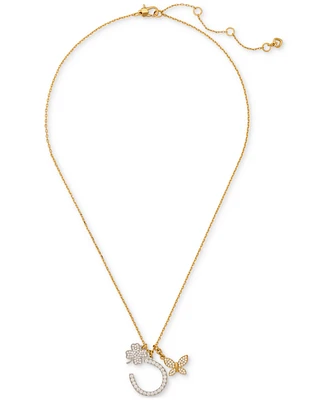 Kate Spade New York Two-Tone Cubic Zirconia Pave Lucky Charm Pendant Necklace, 18" + 3" extender