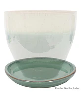 Sunnydaze Decor Ceramic Outdoor Flower Pot Saucers Set of 2 - Uv- and Frost-Resistant - Seafoam Glazed Finish