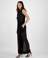 Bar Iii Women's High-Rise Wide-Leg Sheer Pants, Exclusively at Macy's