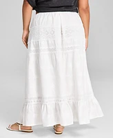 And Now This Plus Cotton Embroidered Lace-Trim Maxi Skirt, Exclusively at Macy's