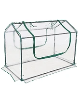 Outdoor Portable Mini Greenhouse Tent with 2 Zippered Side Doors and Iron Tube Frame - Clear