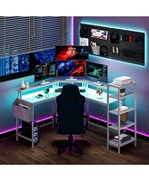 gaomon L Shaped Desk with Power Outlets & Led Lights, 62" Computer Desk