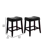 Slickblue Set of 2 Wooden Saddle Seat Stools with Button Tufts – Elegant Counter Height Seating