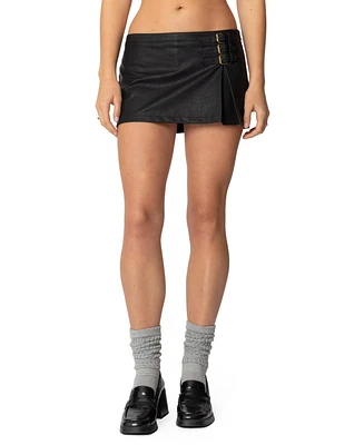 Edikted Women's Triple Belt Faux Leather Mini Skort