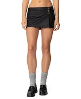 Edikted Womens Triple Belt Faux Leather Mini Skort