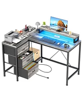 gaomon L Shaped Desk with Power Outlets & Led Lights