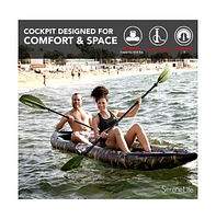 SereneLife 2-Person Inflatable Kayak Set, With Aluminum Oars & Pump, Camo Design