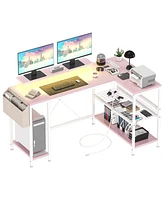 gaomon L Shaped Computer Desk with Power Outlets & Led Light, 49.6" Reversible Corner Computer Desk