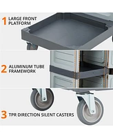 gaomon Commercial Janitorial Cart with Cabinet, 3-ply Multi-Purpose Engineered Plastic Housekeeping Car