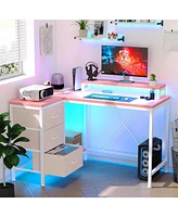 gaomon L Shaped Desk with Power Outlets & Led Lights