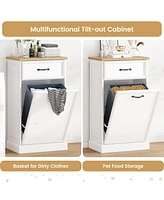 gaomon Tilt Out Trash Cabinet with Natural Rattan, Hidden Trash Can Cabinet 10 Gallon Trash Holder