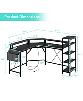 gaomon L Shaped Desk with Power Outlets & Led Lights