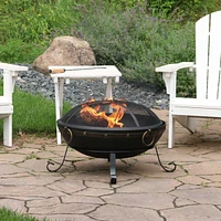 Sunnydaze Decor 25-Inch Diameter Victorian Steel Outdoor Wood Burning Fire Bowl with Handles and Spark Screen