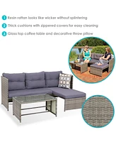 Longford Outdoor Patio Sectional Sofa Set - Backyard Brown Rattan Wicker Chaise Lounge Furniture with Coffee Table and Thick Cushions