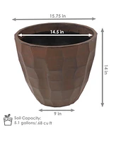 Pebbled Polyresin Round Outdoor Planter - 15.75" Flower Pot for Indoor or Outdoor Use