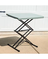 Adjustable Height Utility Table - Rectangle Folding Table with Collapsible Legs and Plastic Top - Indoor or Outdoor Use - Gray - 29.5" H