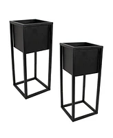 Modern Simplicity 8.25" Square Metal Raised Planter Box with Legs