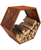 Outdoor Hexagon Heavy-Duty Firewood Log Rack - Honeycomb Design - Cold-Rolled Steel Construction - 30-Inch