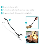 Sunnydaze Decor 36-Inch Log Grabber Tongs - Outdoor/Indoor Tool Use - Spring Lever Action - Black