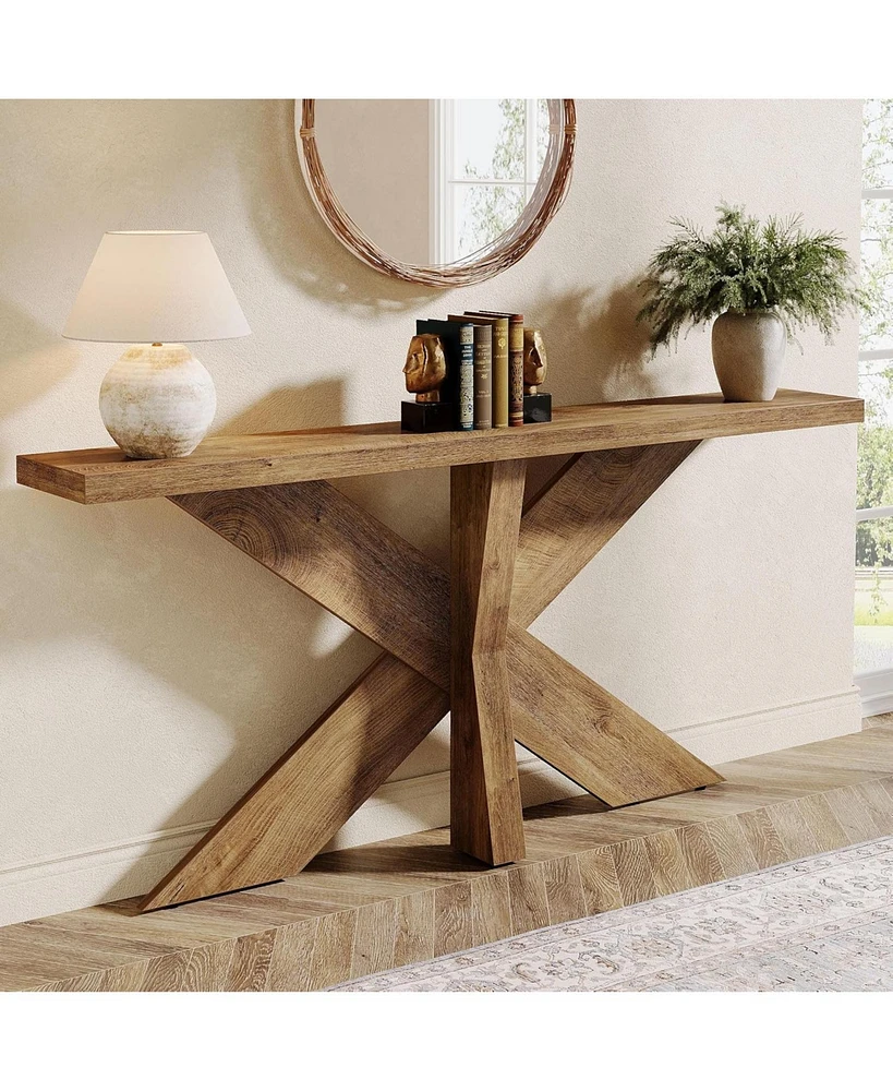 Tribesigns 70.9 Inches Long Sofa Table Behind Couch, Farmhouse Console Entry with Wooden Geometric Base for Entryway, Living Room