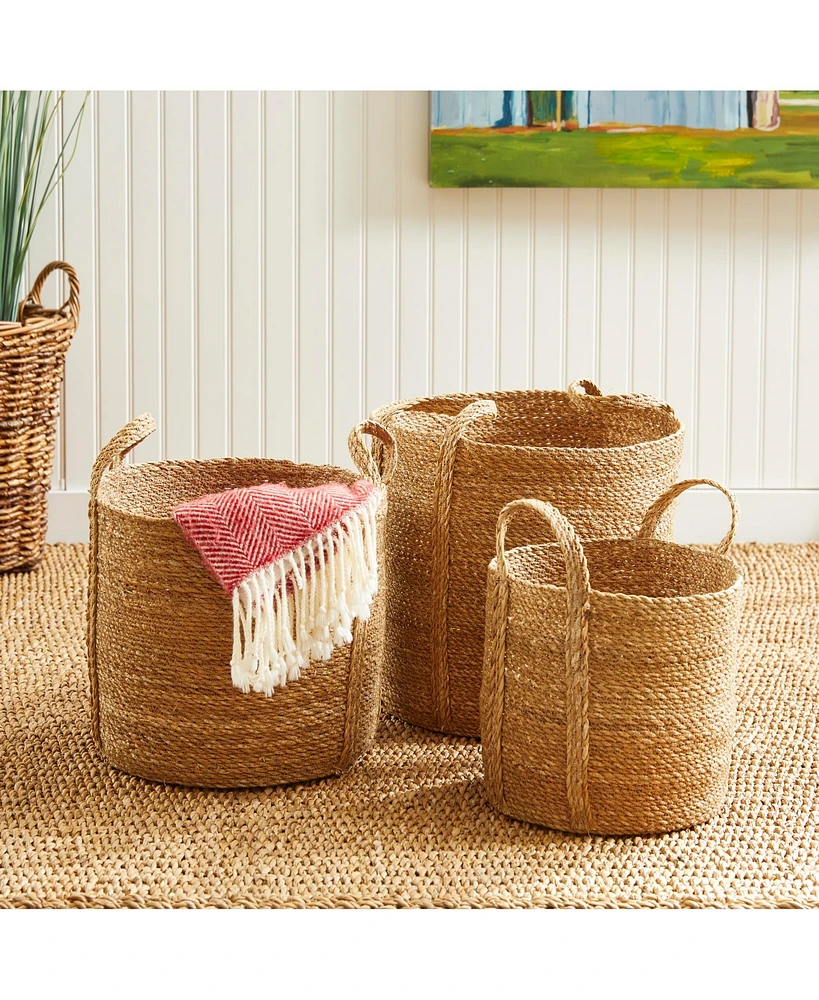 Napa Home & Garden Seagrass Round Baskets With Long Handles Set of 3