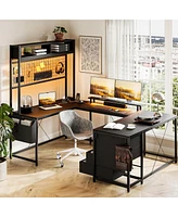 gaomon U Shaped Desk with Monitor Stand and Led Lights