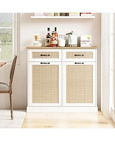 gaomon Tilt Out Trash Cabinet with Natural Rattan, Hidden Trash Can Cabinet 10 Gallon Trash Holder