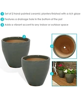 Resort 10-Inch Ceramic Outdoor Planter - Set of 2 Uv- and Frost-Resistant Imperial Blue Glazed Finish