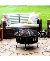 Sunnydaze Decor 25-Inch Steel Wood-Burning Fire Pit with Mesh Stripe Cutouts - Includes Poker and Spark Screen