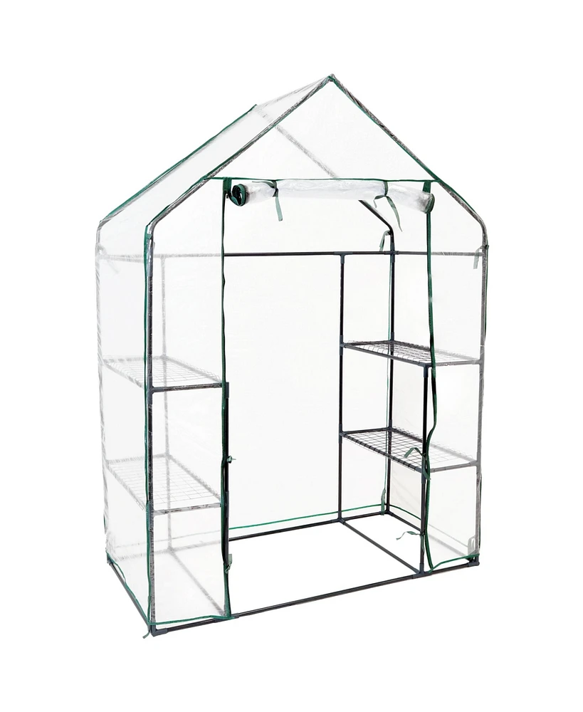 Deluxe Portable Walk-In Greenhouse with 4 Shelves - Rectangle Greenhouse for Vegetables with Roll-Up Door