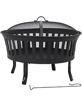 Sunnydaze Decor 25-Inch Steel Wood-Burning Fire Pit with Mesh Stripe Cutouts - Includes Poker and Spark Screen