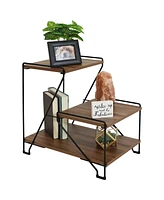 Sunnydaze Decor 21-Inch H 3-Tier Steel Side Table with Shelves with Faux Woodgrain Tabletops - For Living Room or Office - Brown